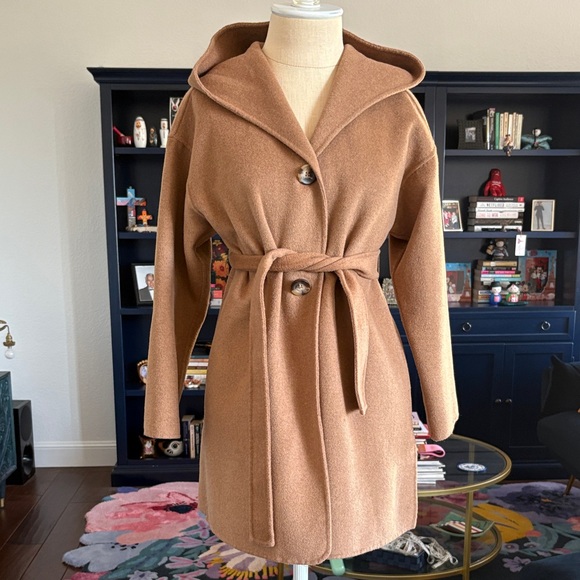 Zara Tan Wool Coat with Hood size 11-12
